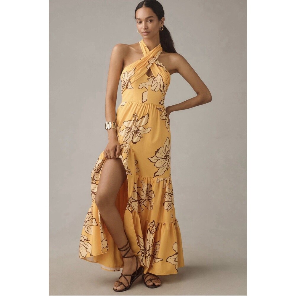 Anthropologie Hutch Maxi Dress Women Alter Yellow Floral Resort Vacay Size 6 NWT